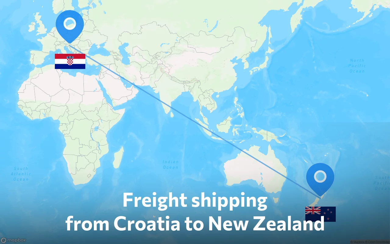 Shipping route from Croatia to New Zealand