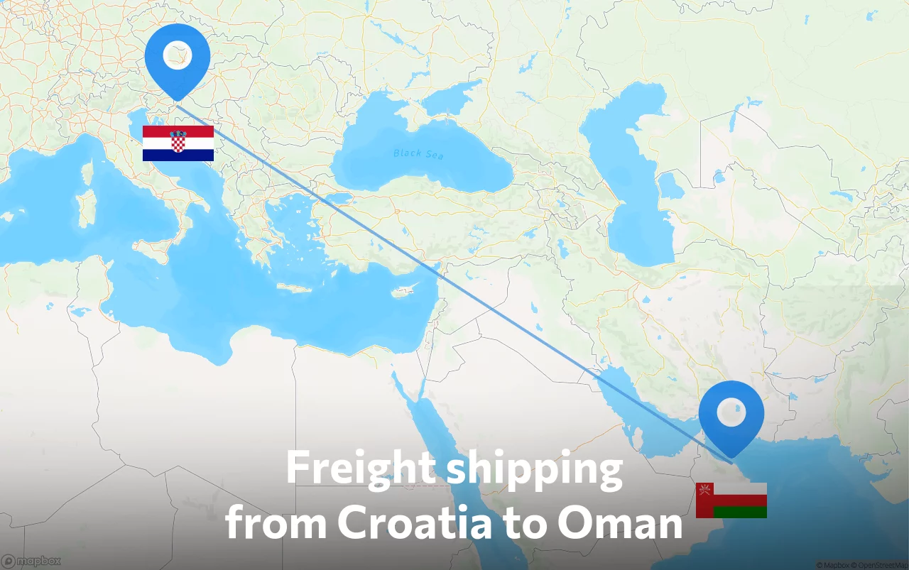 Shipping route from Croatia to Oman