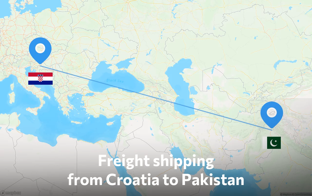 Shipping route from Croatia to Pakistan