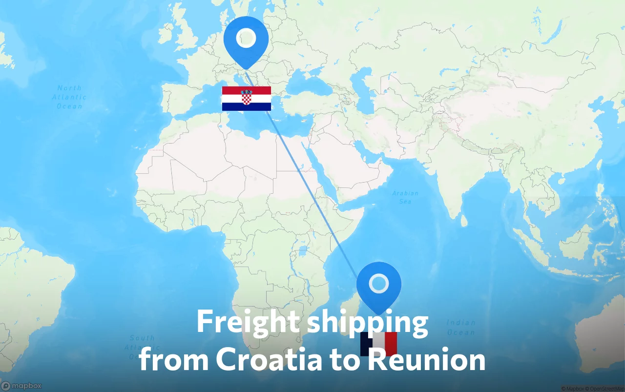 Shipping route from Croatia to Reunion