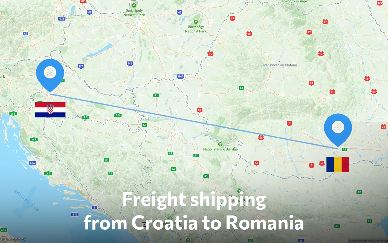 Shipping route from Croatia to Romania