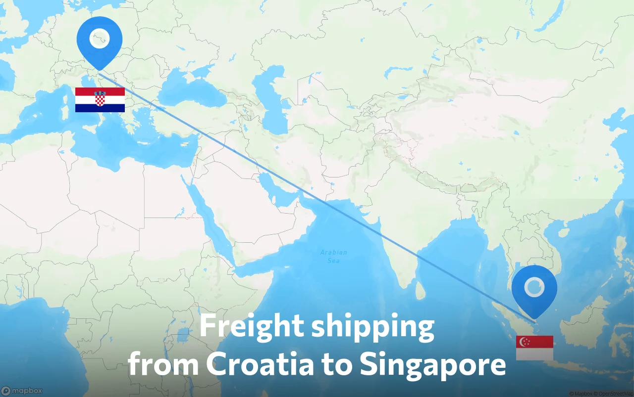 Shipping route from Croatia to Singapore
