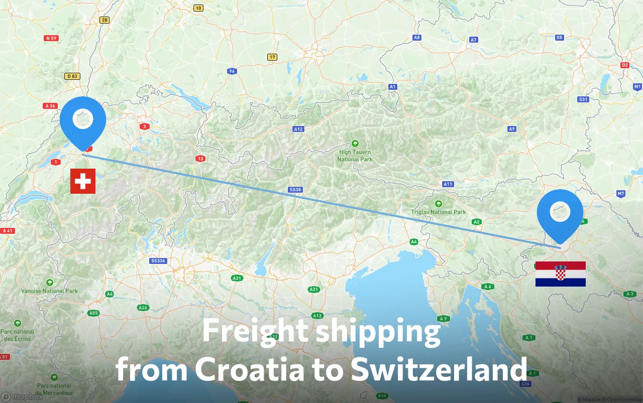 Shipping route from Croatia to Switzerland