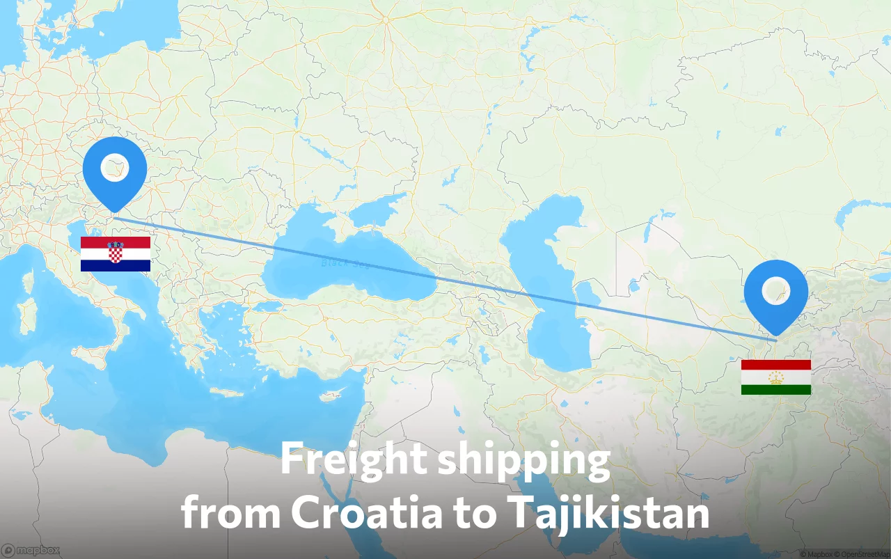Shipping route from Croatia to Tajikistan