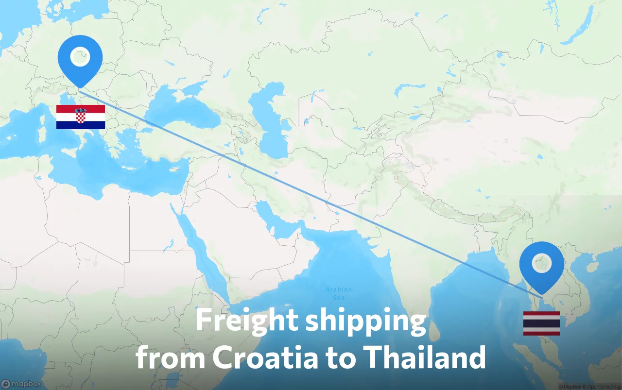 Shipping route from Croatia to Thailand
