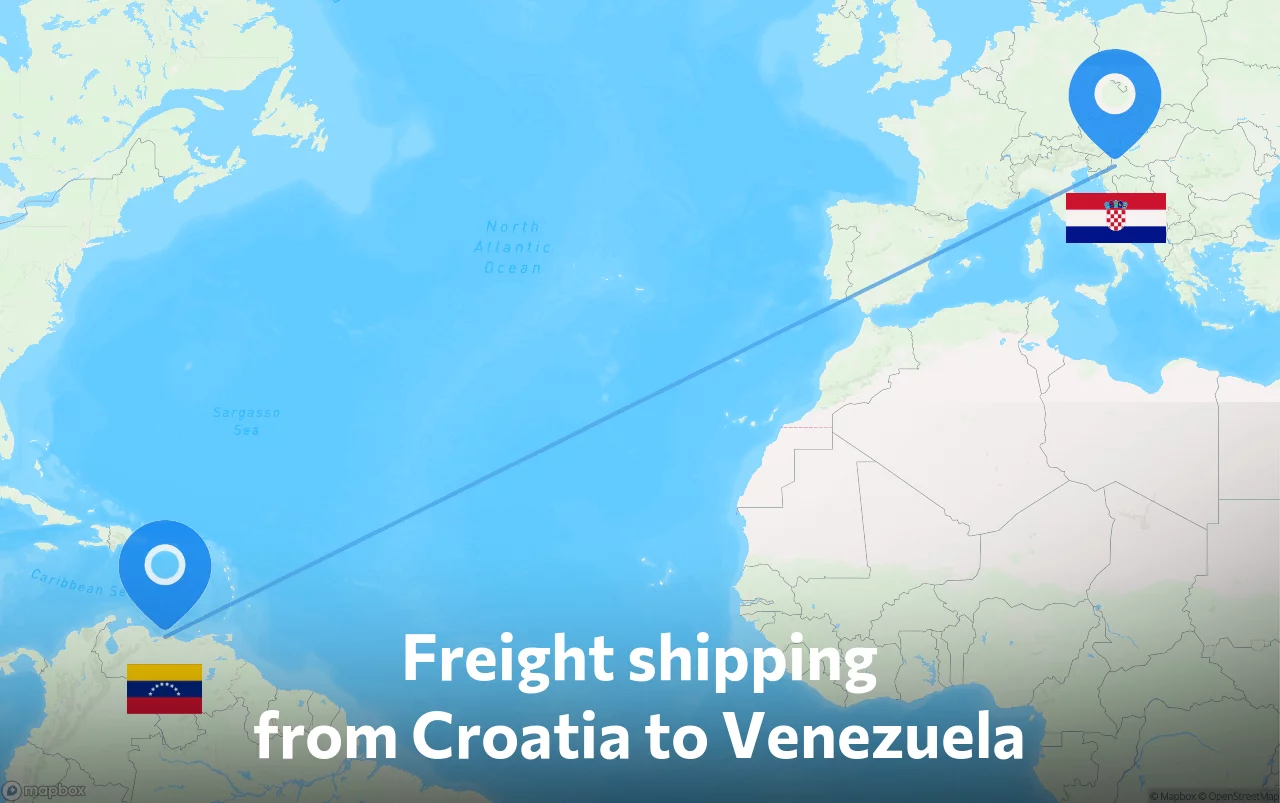 Shipping route from Croatia to Venezuela