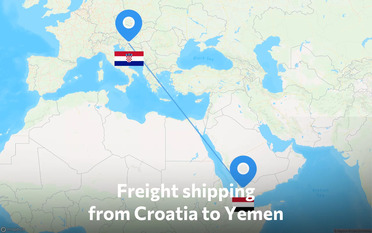 Shipping route from Croatia to Yemen