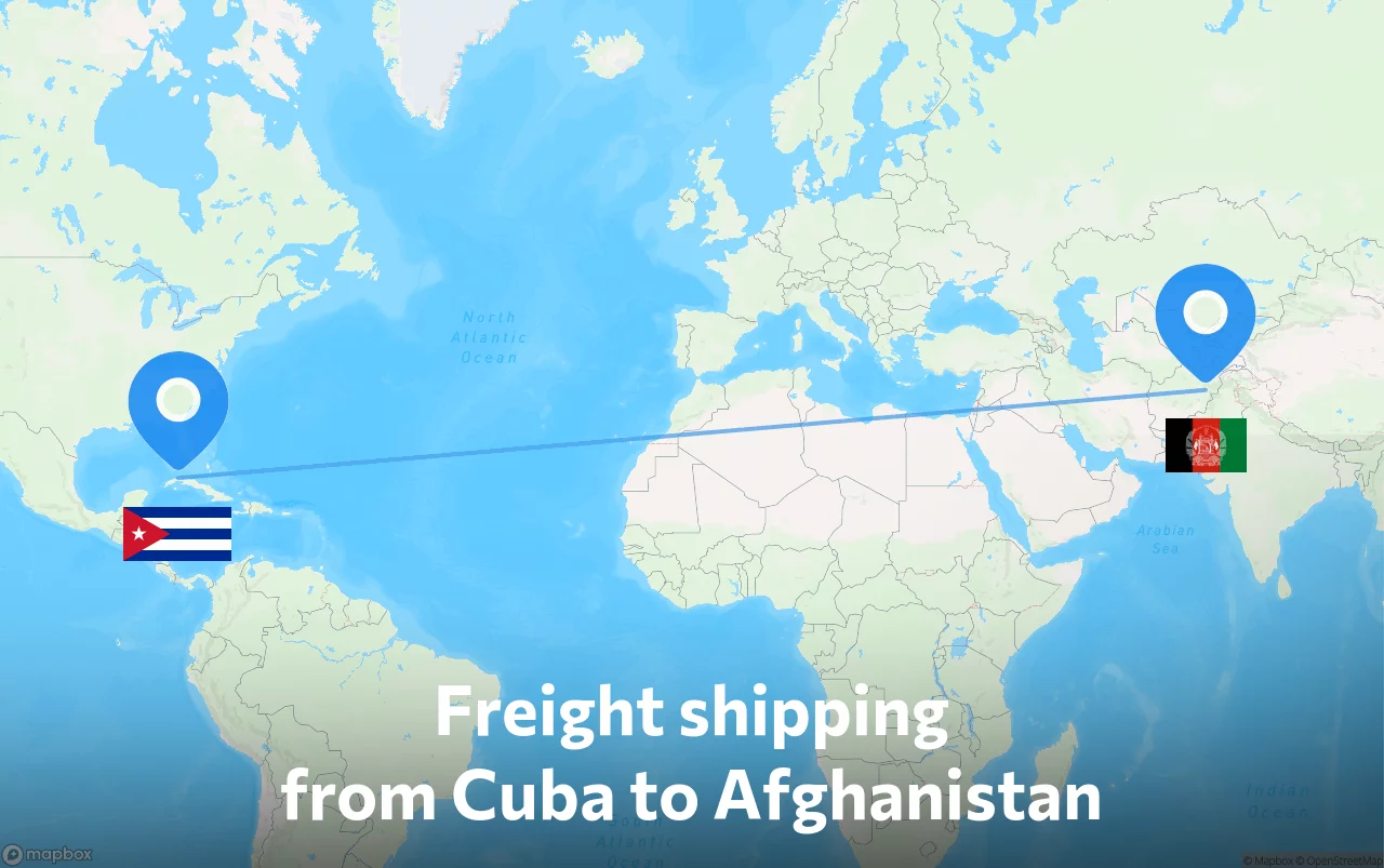 Shipping route from Cuba to Afghanistan