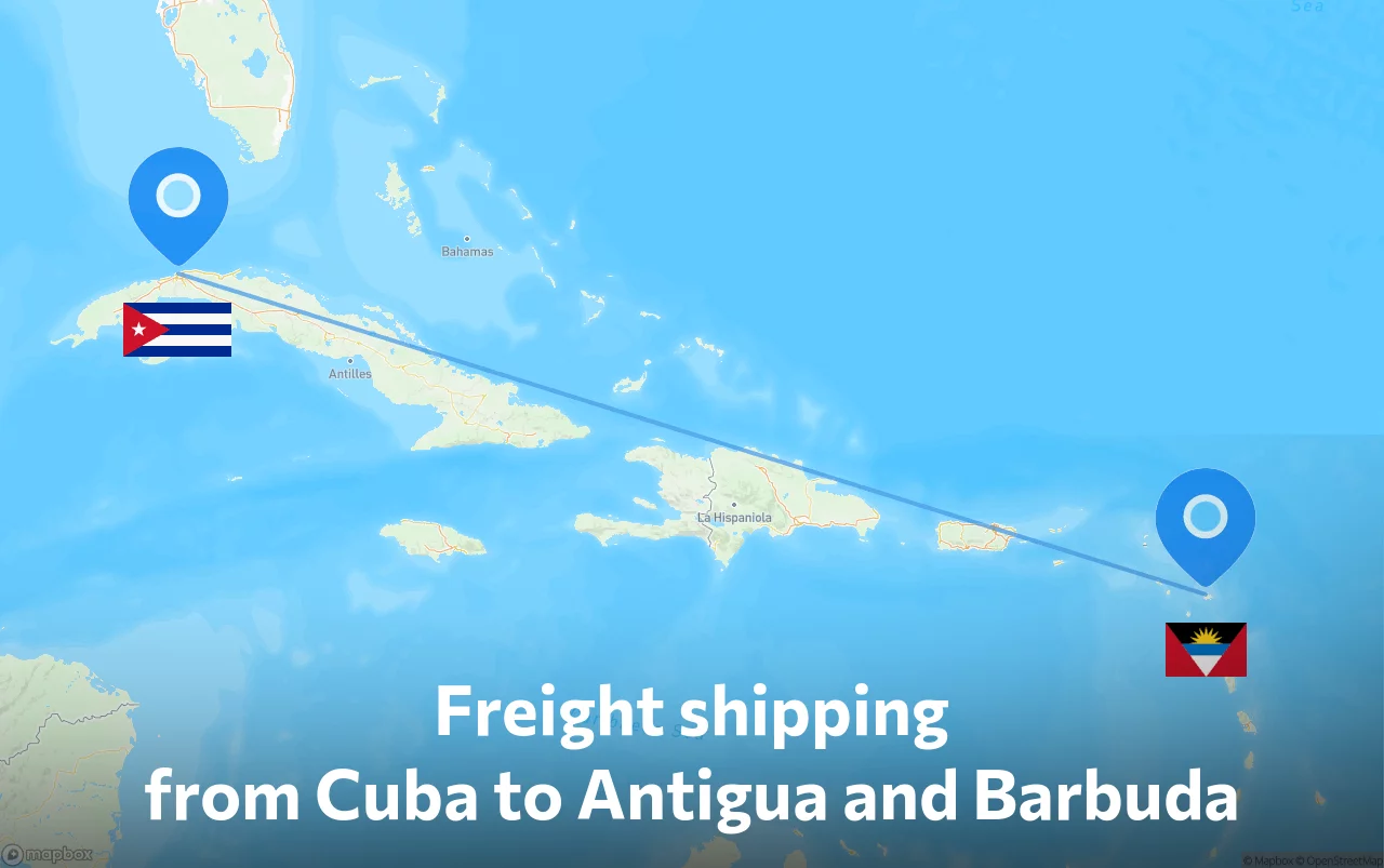 Shipping route from Cuba to Antigua and Barbuda
