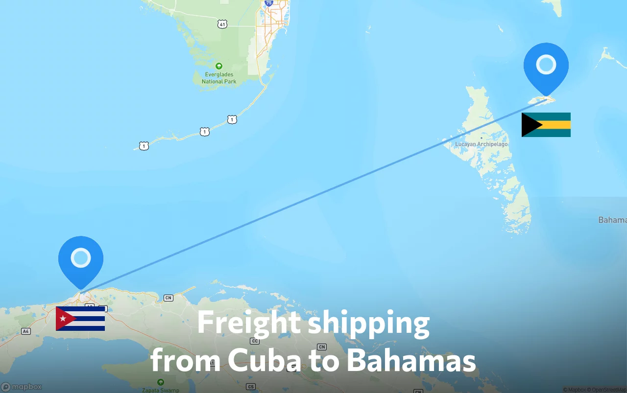 Shipping route from Cuba to Bahamas