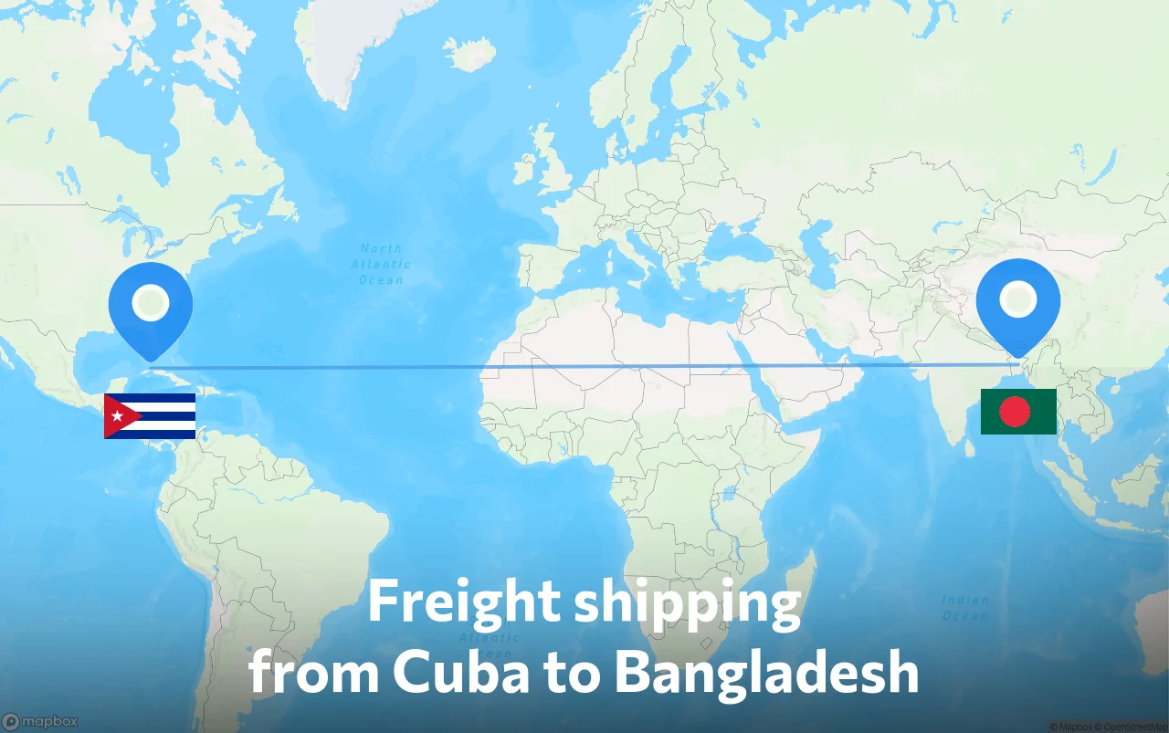 Shipping route from Cuba to Bangladesh