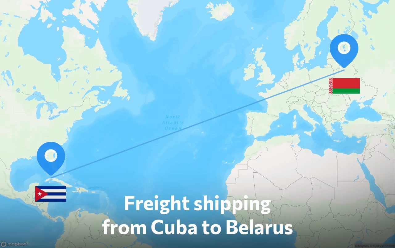 Shipping route from Cuba to Belarus