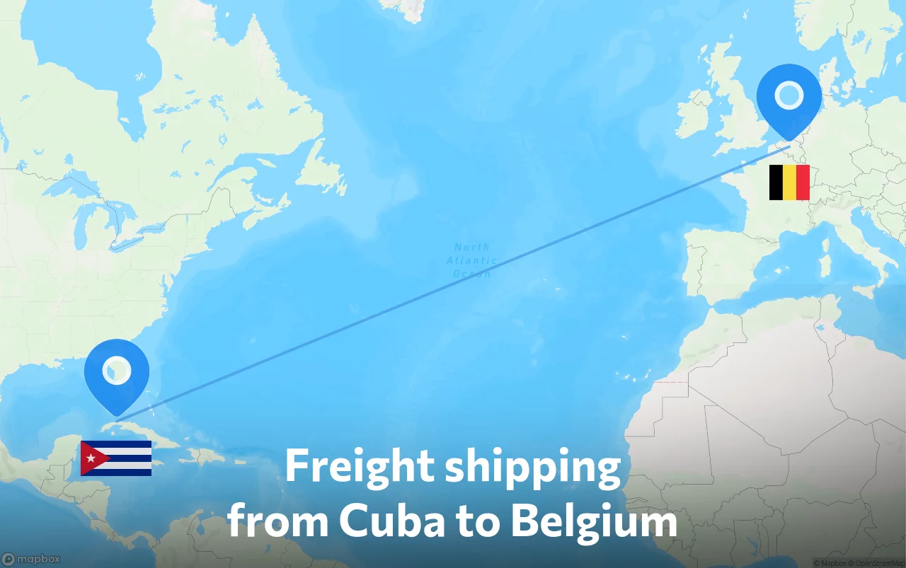 Shipping route from Cuba to Belgium