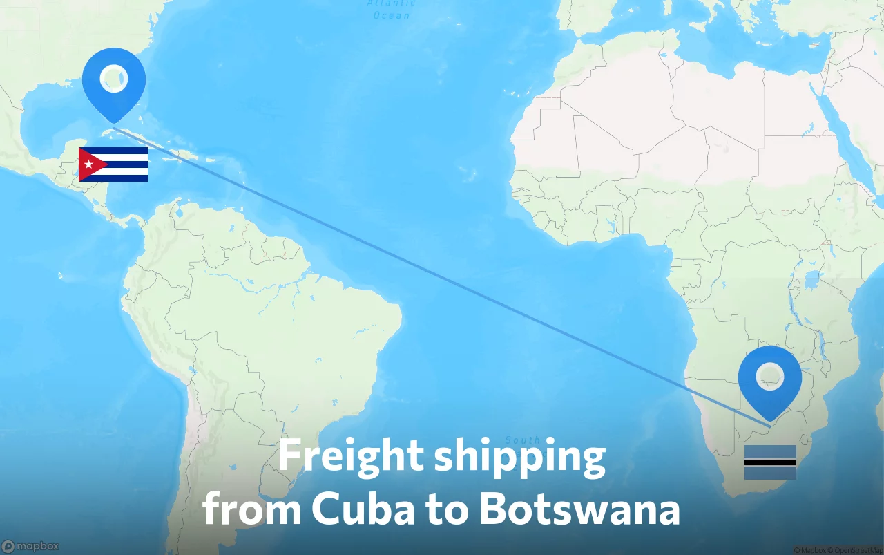 Shipping route from Cuba to Botswana