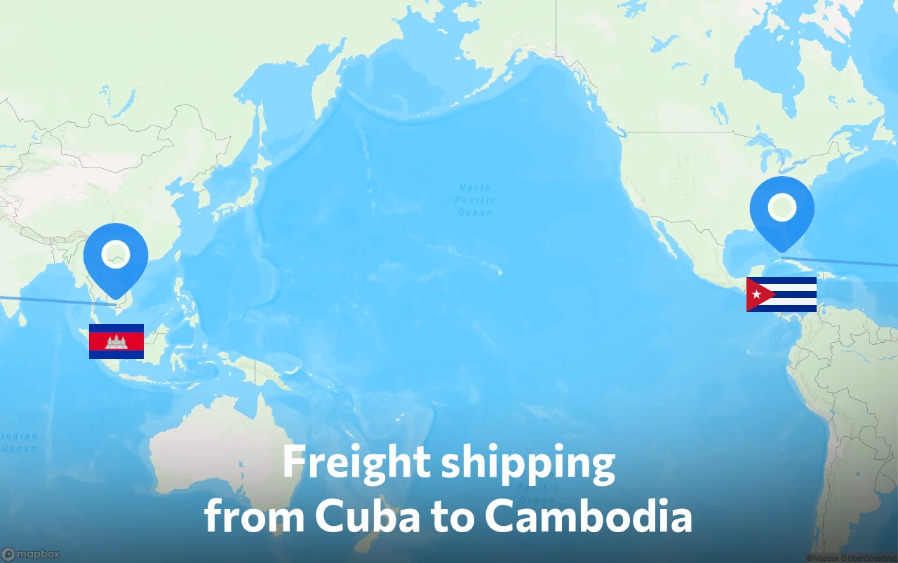 Shipping route from Cuba to Cambodia