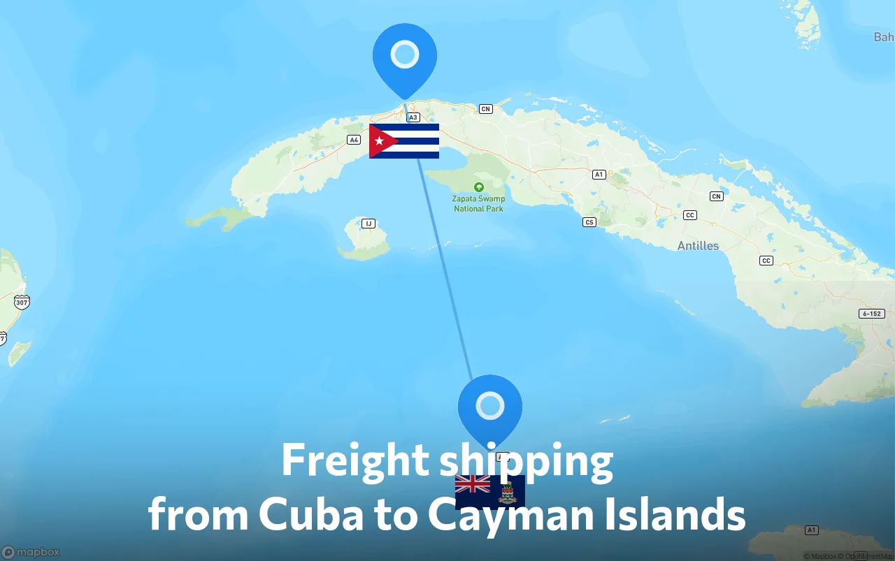 Shipping route from Cuba to Cayman Islands