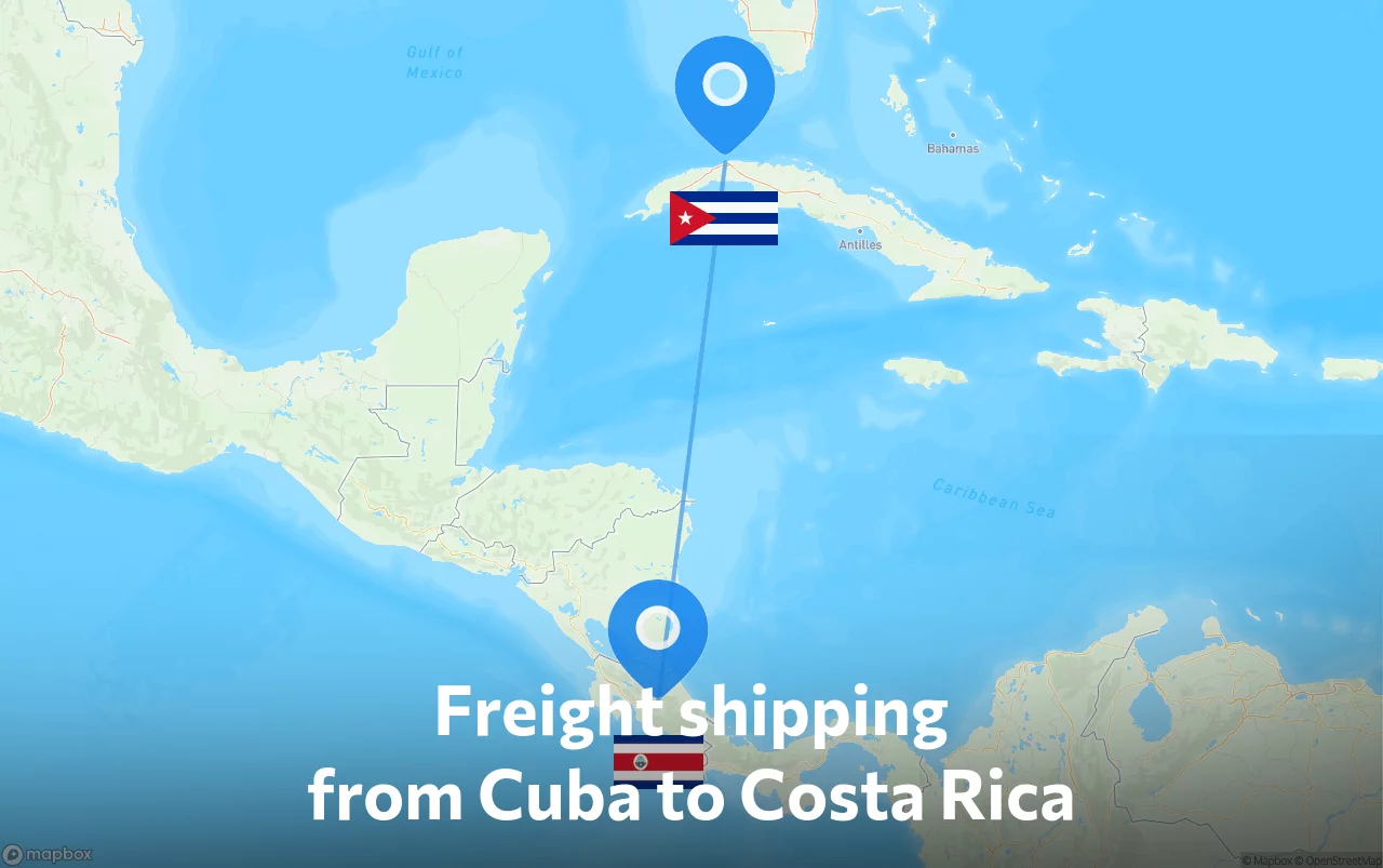 Shipping route from Cuba to Costa Rica