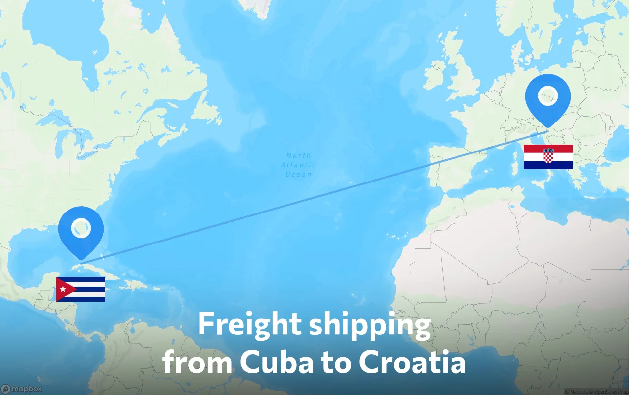 Shipping route from Cuba to Croatia