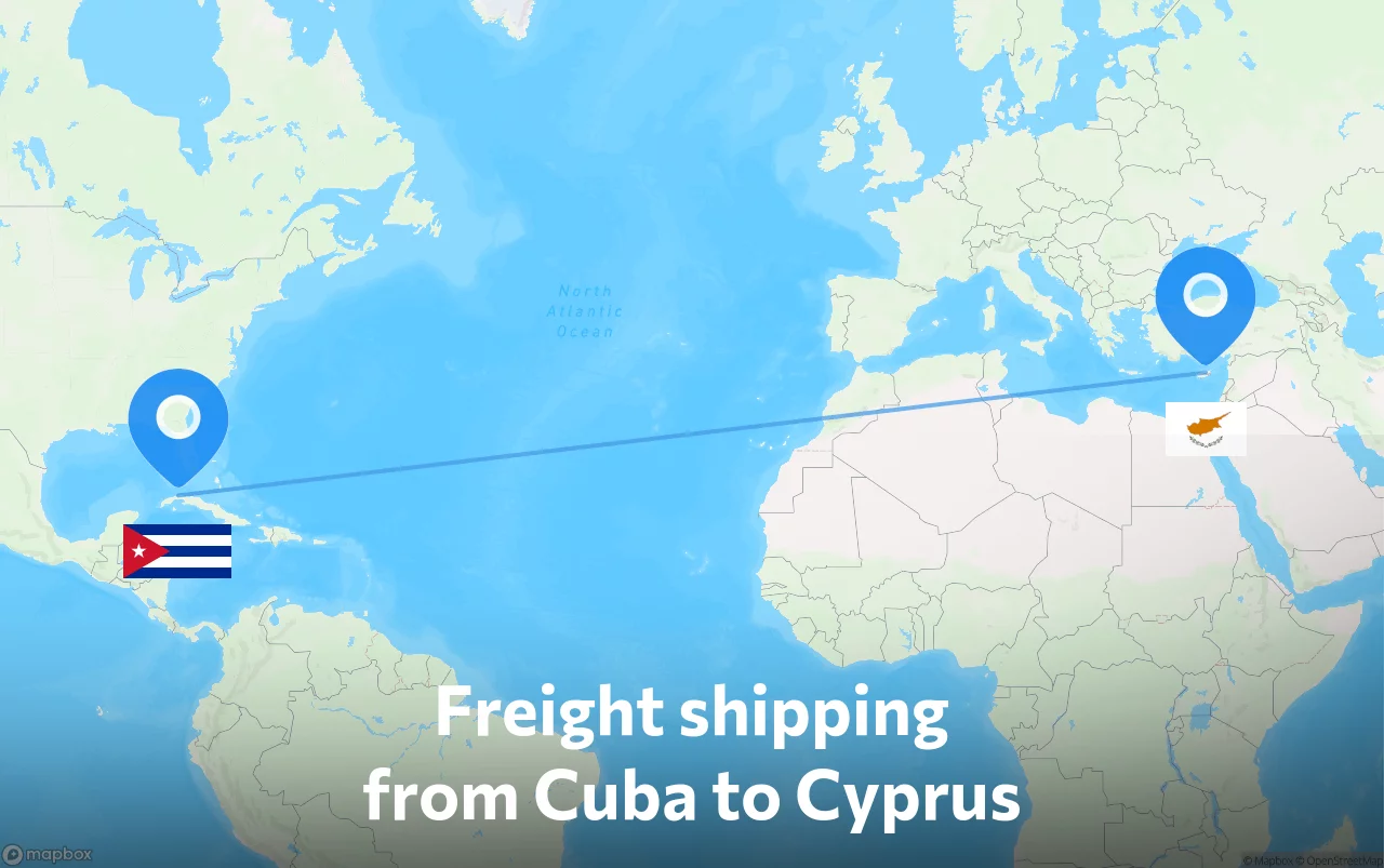 Shipping route from Cuba to Cyprus