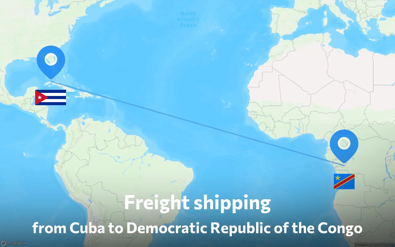 Shipping route from Cuba to Democratic Republic of the Congo