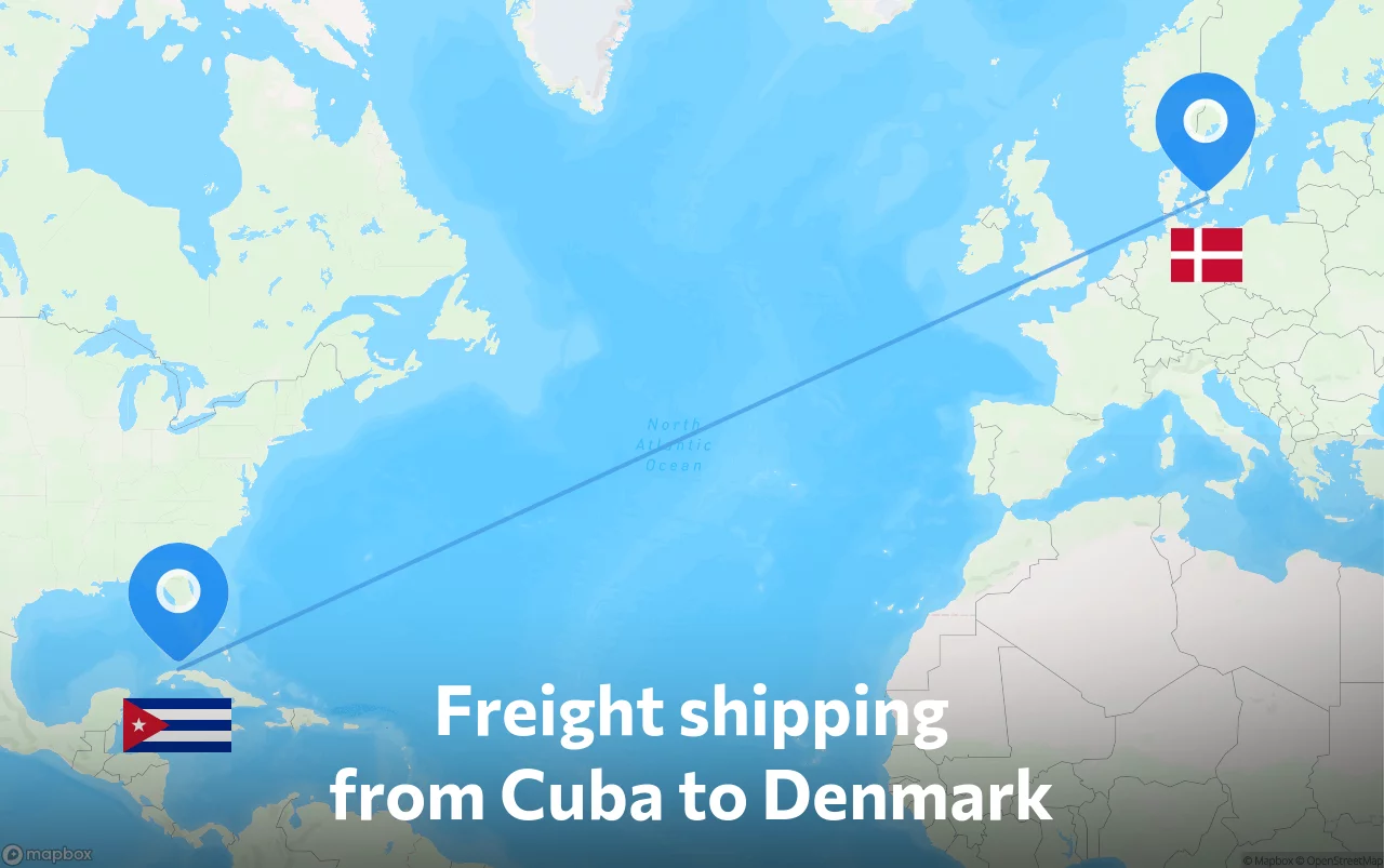 Shipping route from Cuba to Denmark