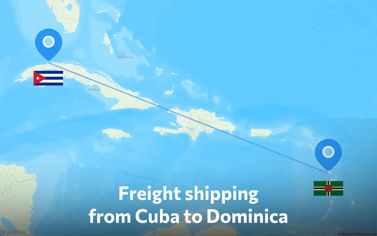 Shipping route from Cuba to Dominica