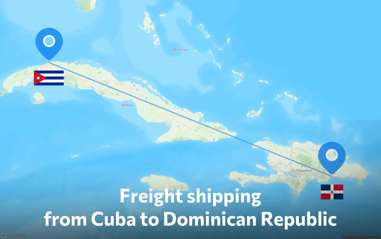 Shipping route from Cuba to Dominican Republic