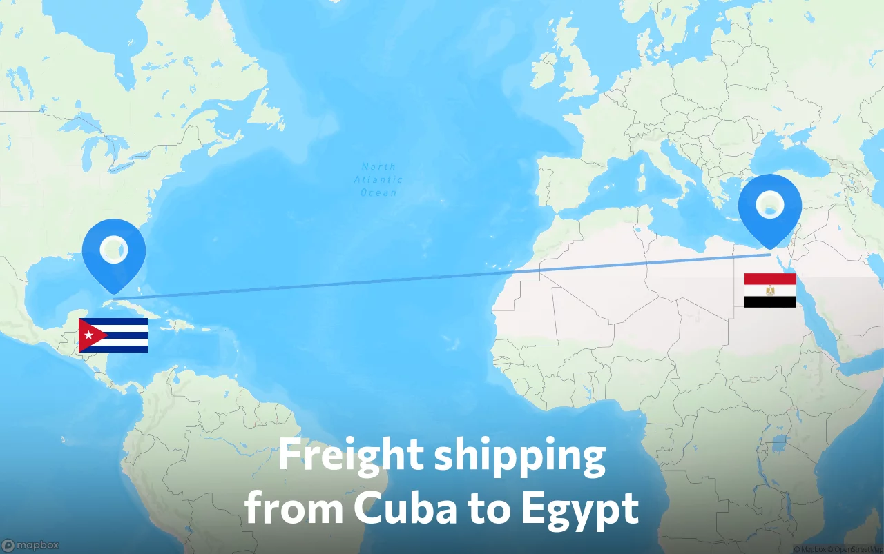 Shipping route from Cuba to Egypt