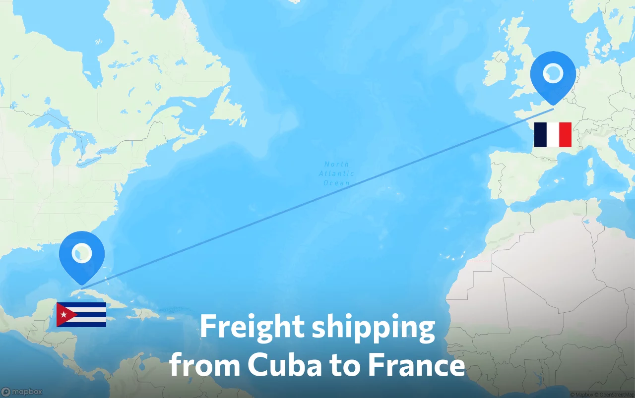 Shipping route from Cuba to France