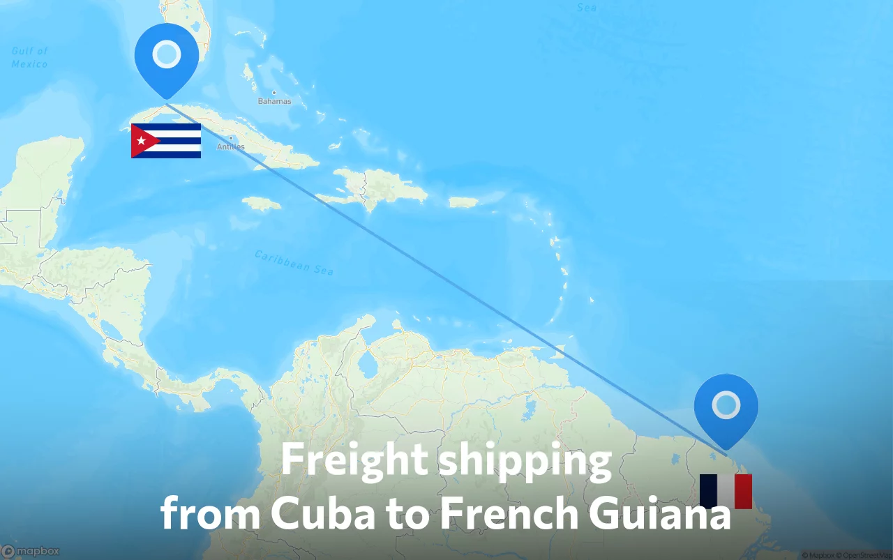 Shipping route from Cuba to French Guiana