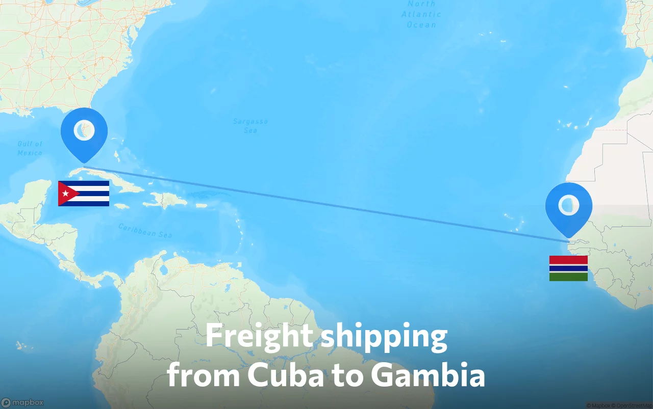 Shipping route from Cuba to Gambia