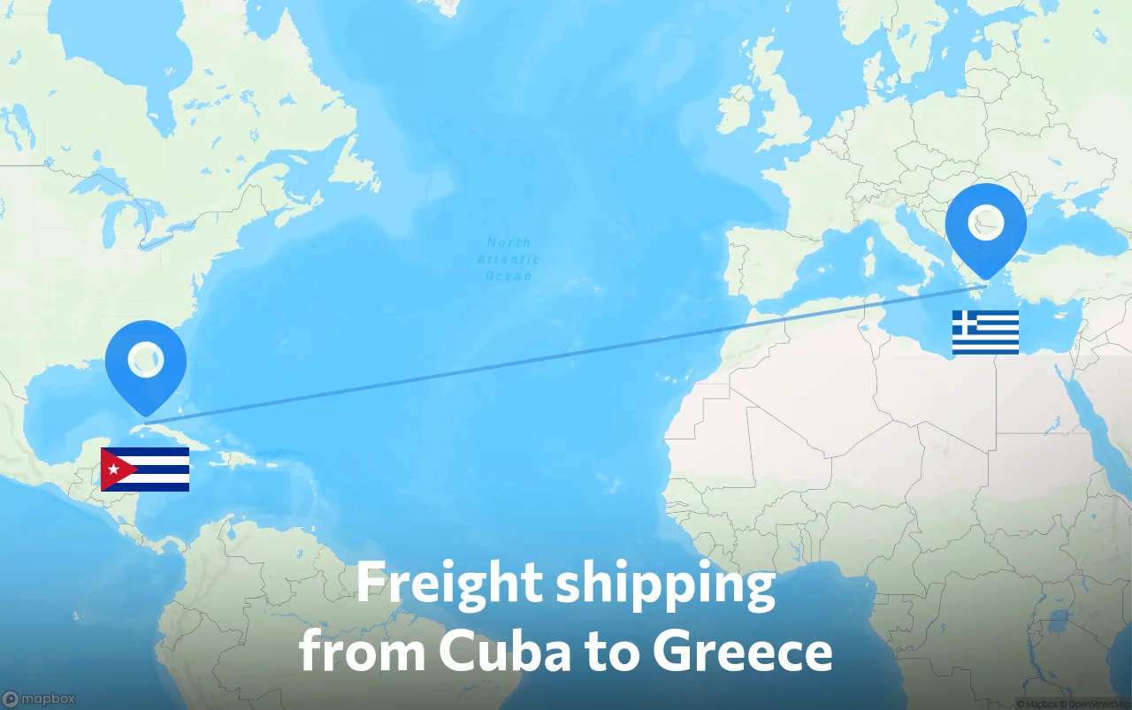 Shipping route from Cuba to Greece