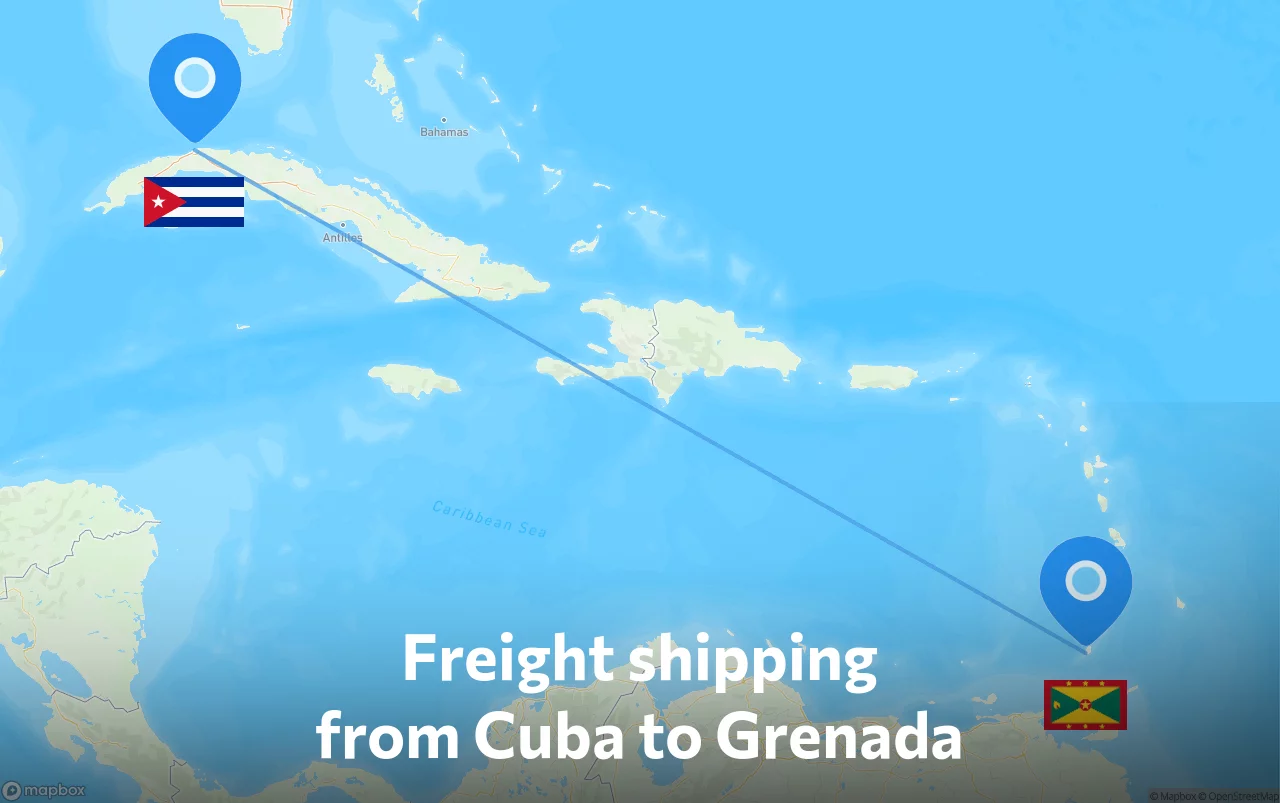 Shipping route from Cuba to Grenada