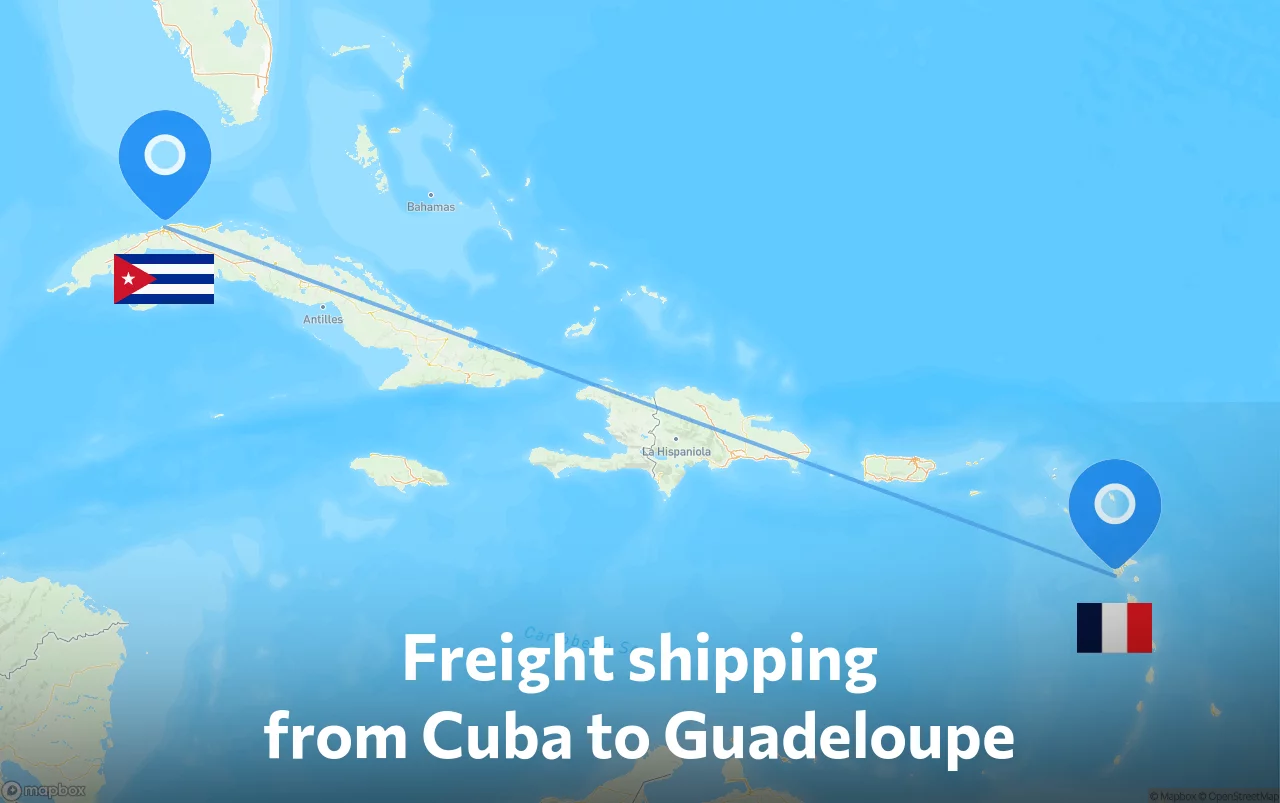 Shipping route from Cuba to Guadeloupe