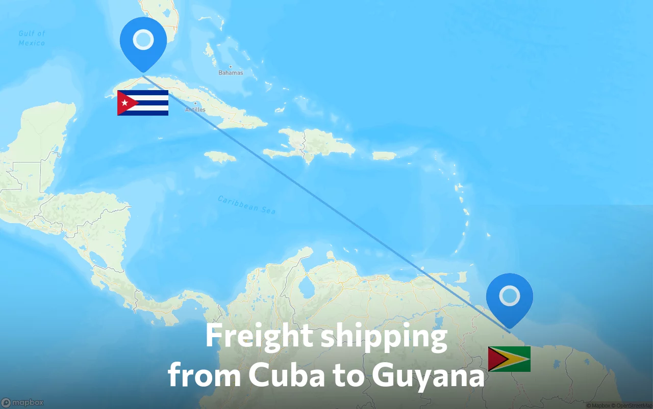 Shipping route from Cuba to Guyana