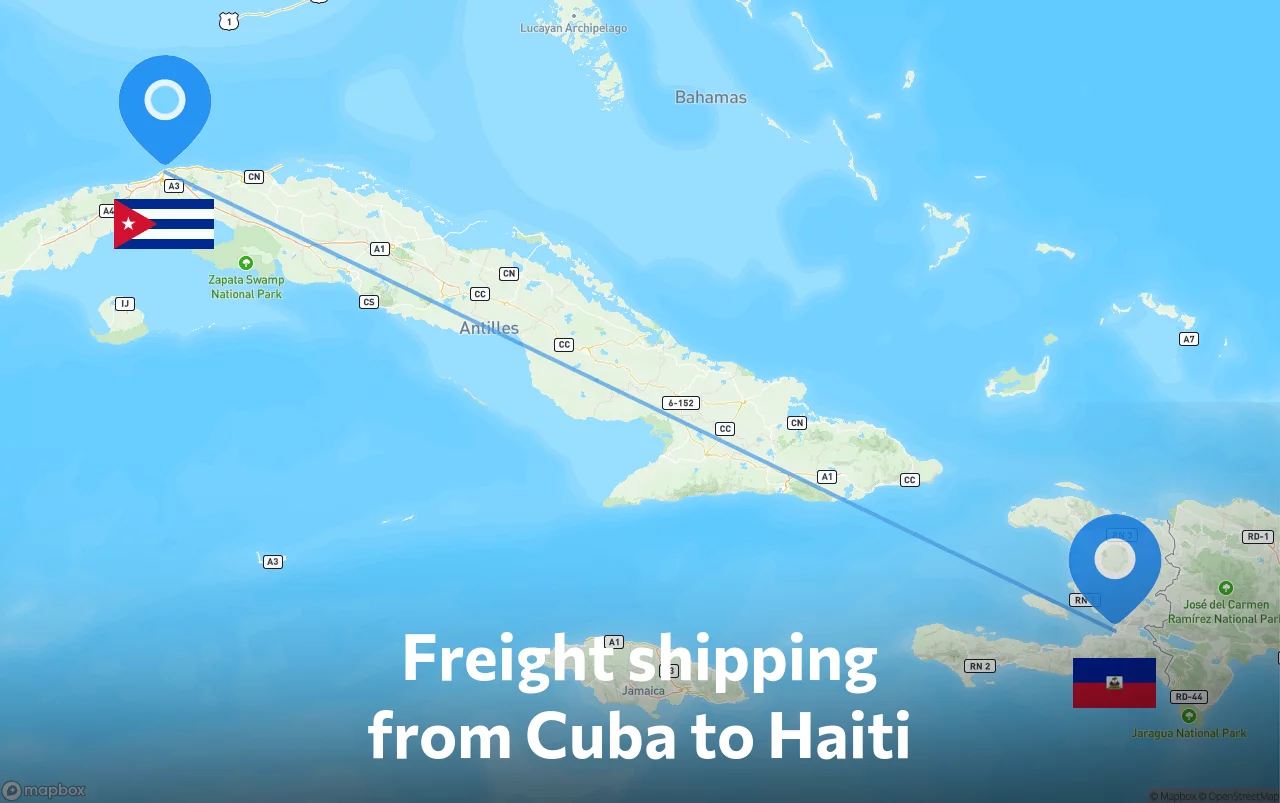 Shipping route from Cuba to Haiti