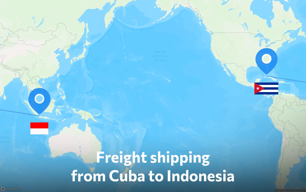 Shipping route from Cuba to Indonesia