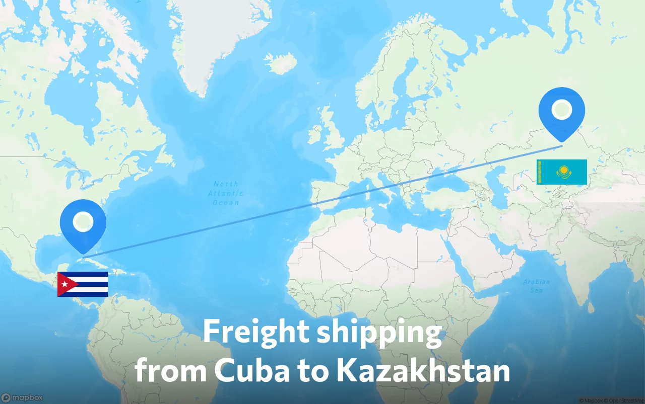 Shipping route from Cuba to Kazakhstan