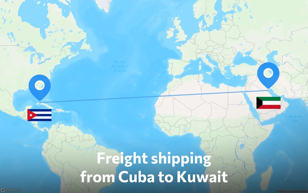 Shipping route from Cuba to Kuwait