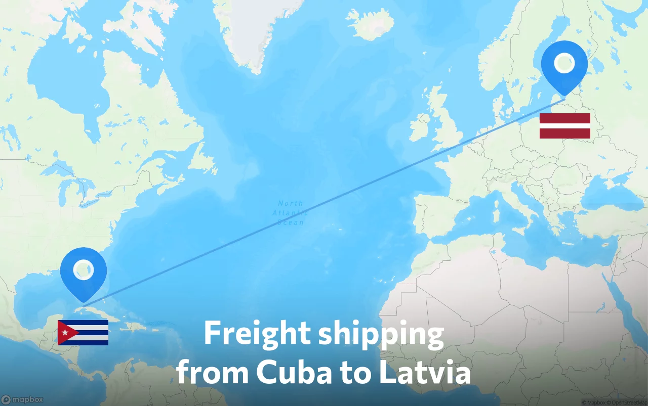 Shipping route from Cuba to Latvia