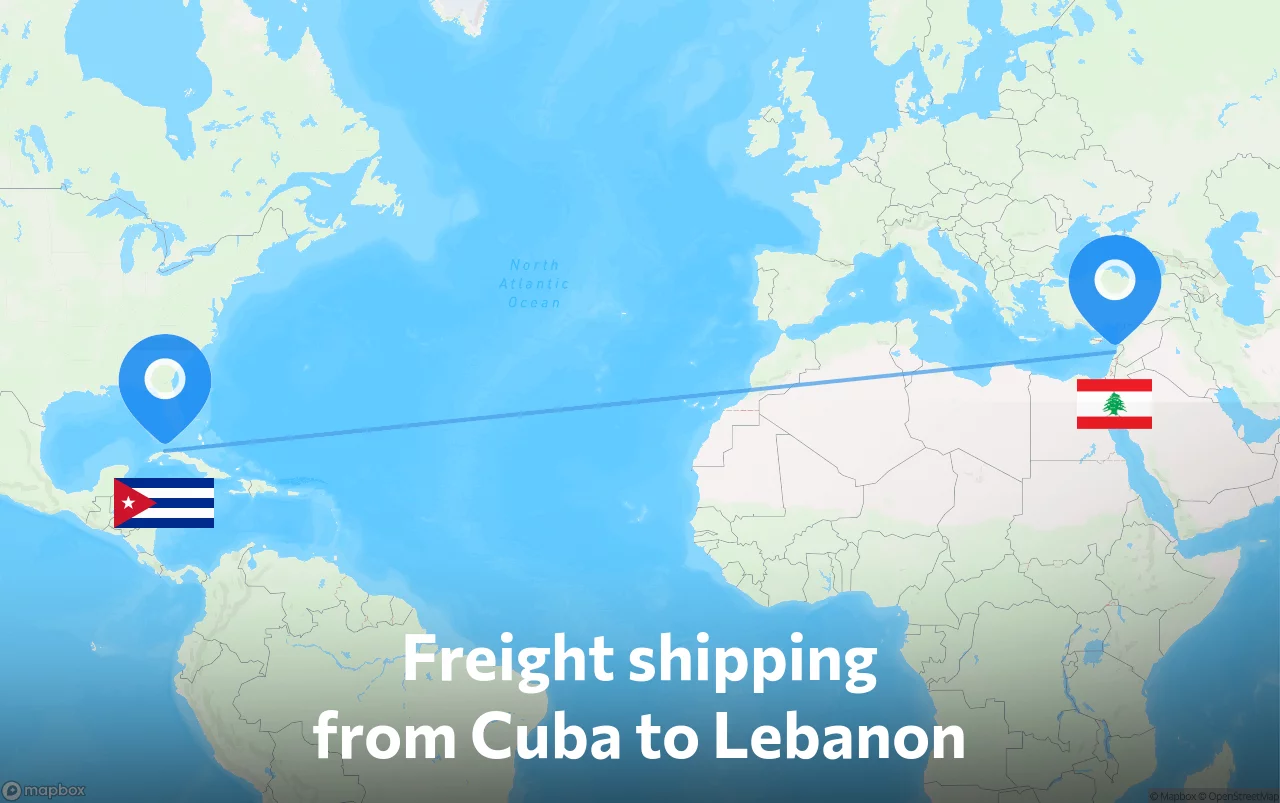 Shipping route from Cuba to Lebanon