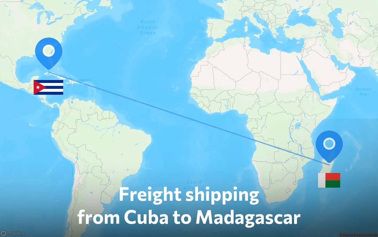 Shipping route from Cuba to Madagascar