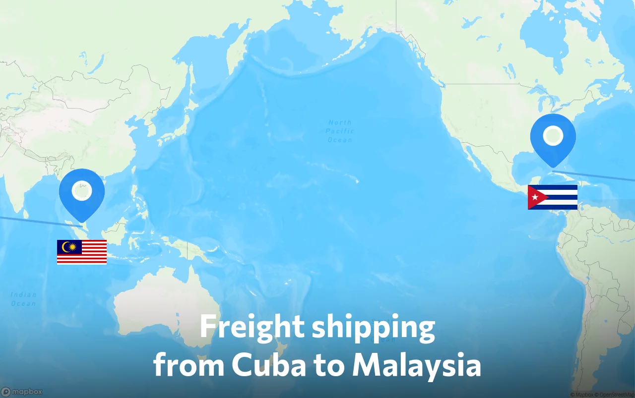 Shipping route from Cuba to Malaysia