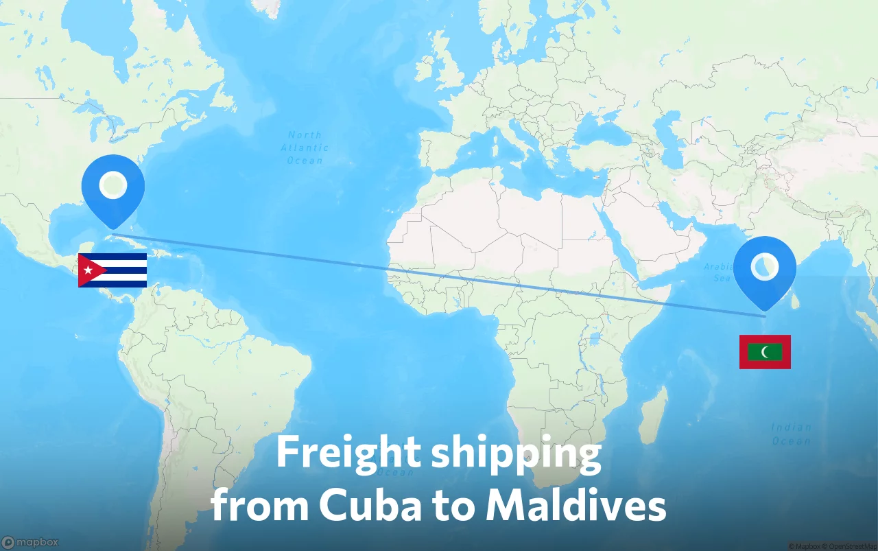 Shipping route from Cuba to Maldives