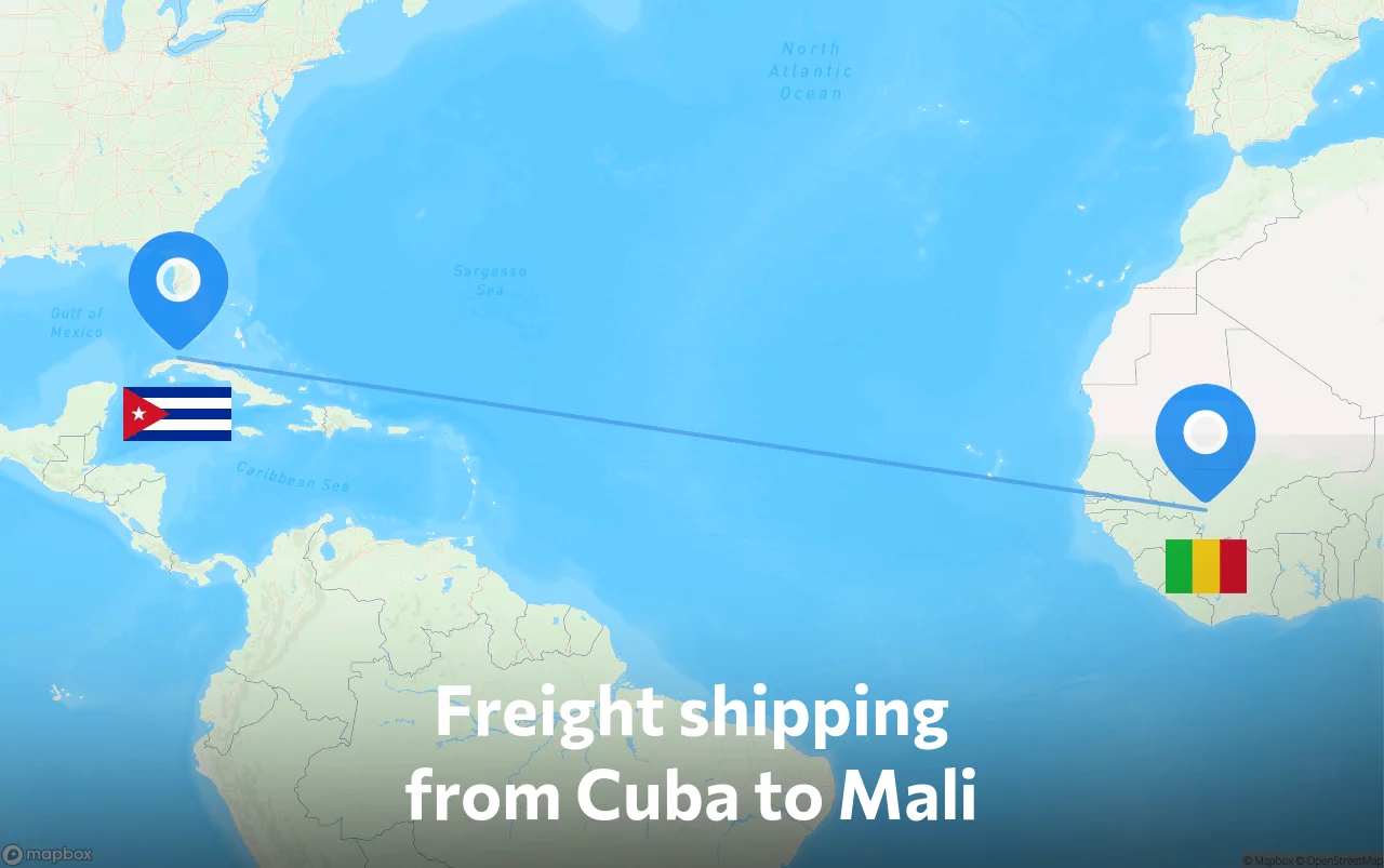 Shipping route from Cuba to Mali