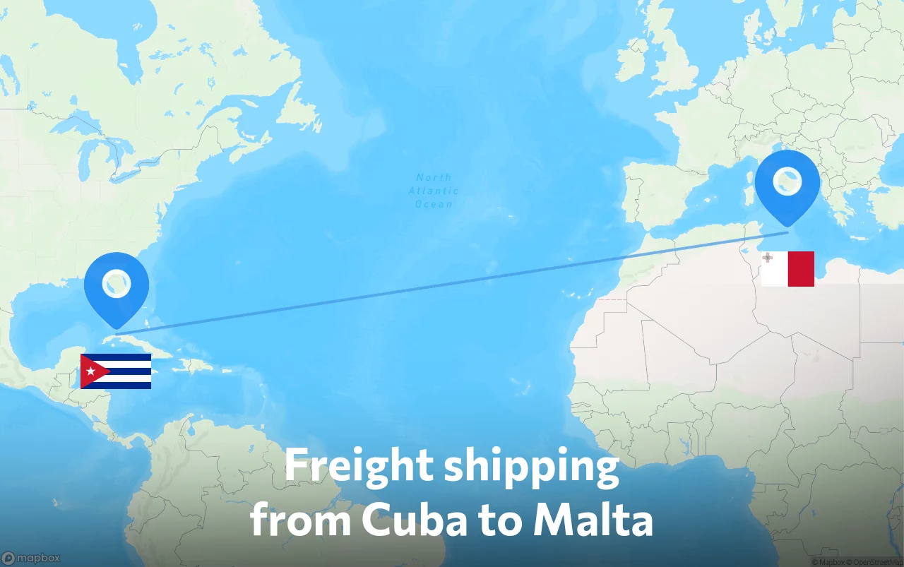 Shipping route from Cuba to Malta