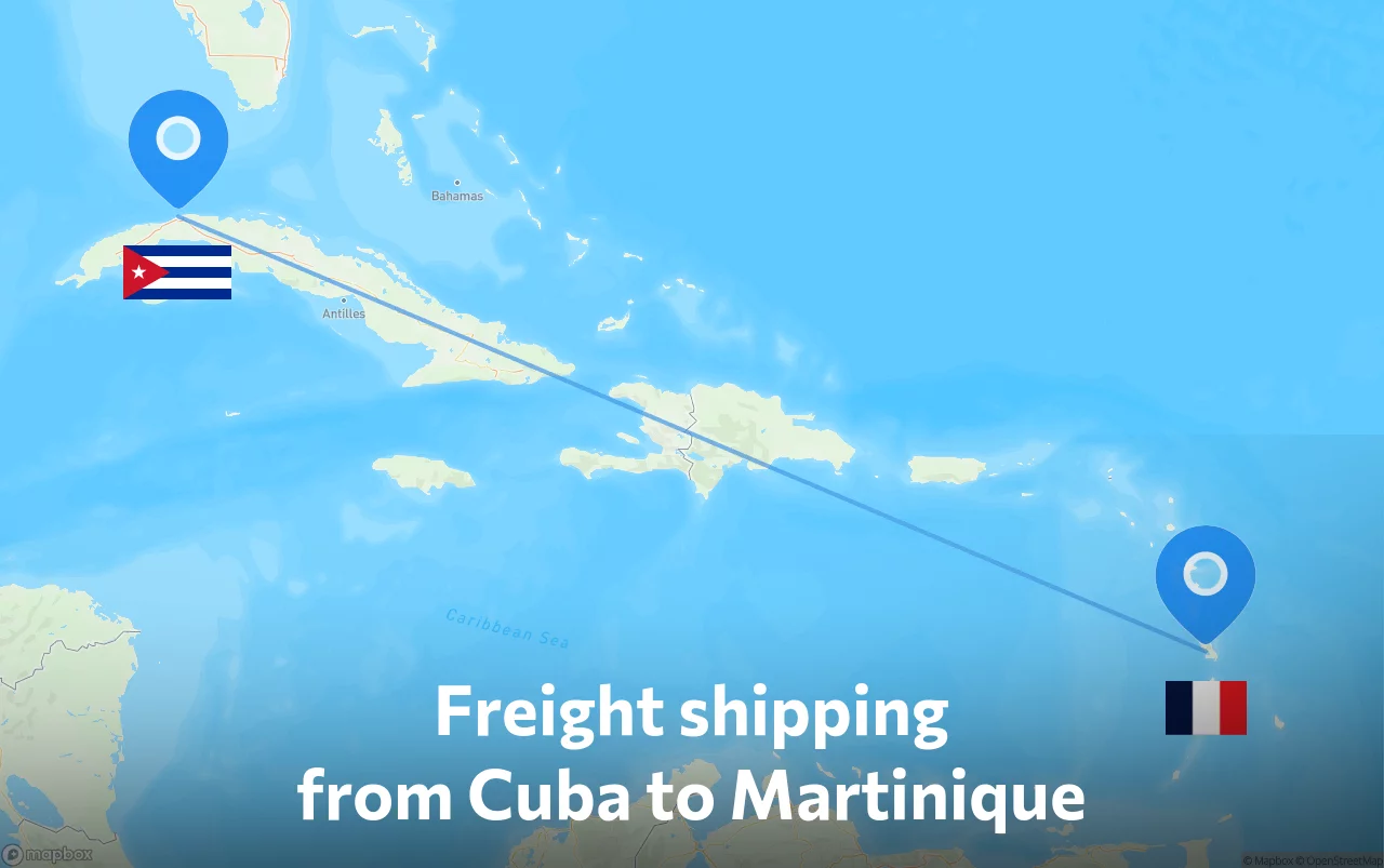 Shipping route from Cuba to Martinique