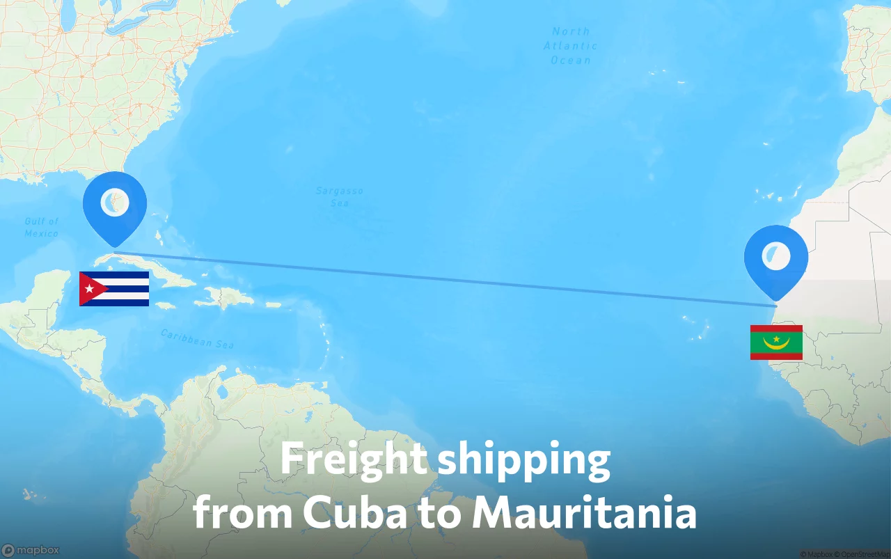 Shipping route from Cuba to Mauritania