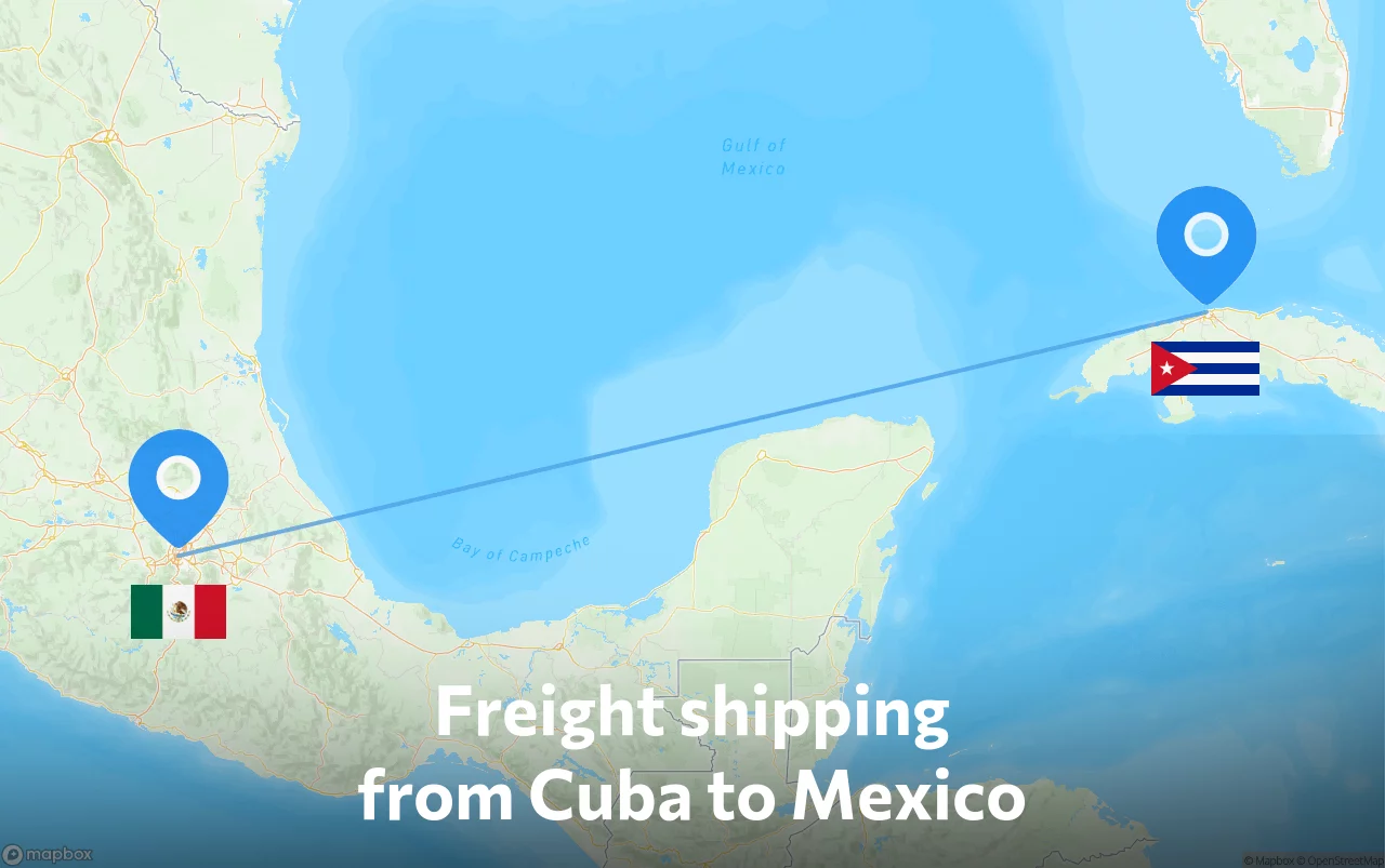 Shipping route from Cuba to Mexico