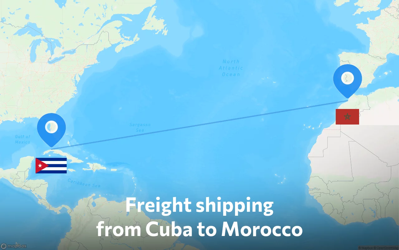 Shipping route from Cuba to Morocco